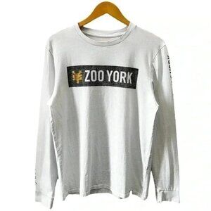 Zoo York Shirt Graphic Print Long Sleeve T-Shirt White Black Mens Medium